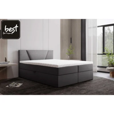 Best For Home Boxspringbett JUBILEE in Dunkelgrau, Liegefläche 140x200 cm – mit Bettkasten, Topperhöhe 7 cm